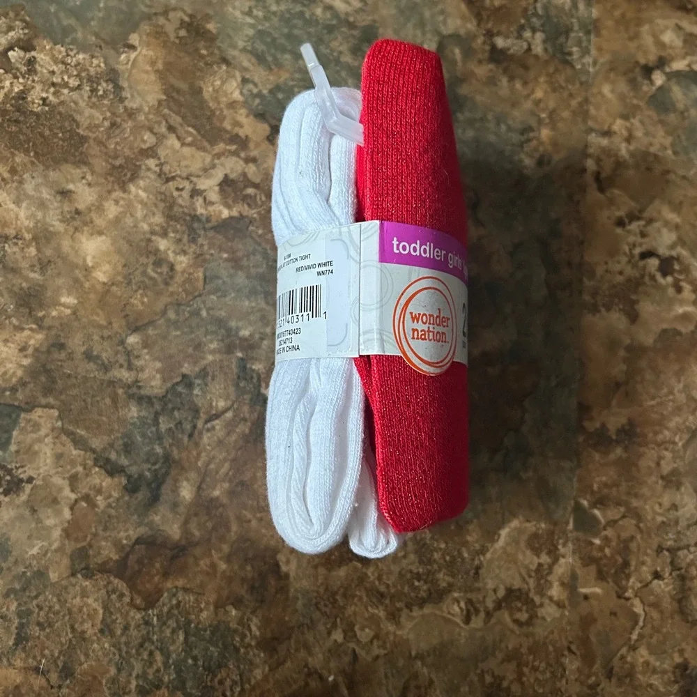 Wonder Nation Footed Cotton Tights Toddler Girls Size 6-18 Months Red White